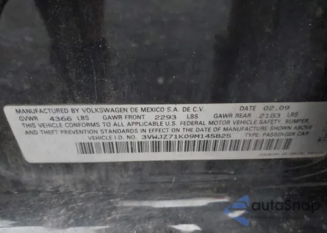 2009 Volkswagen Jetta S from USA, damaged, VIN 3VWJZ71K09M145825